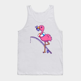 Cute Flamingo Eating Fish Cartoon Tank Top